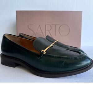 Franco Sarto Eda Horse Bit Slip On Green Leather Loafers Womens Size 8